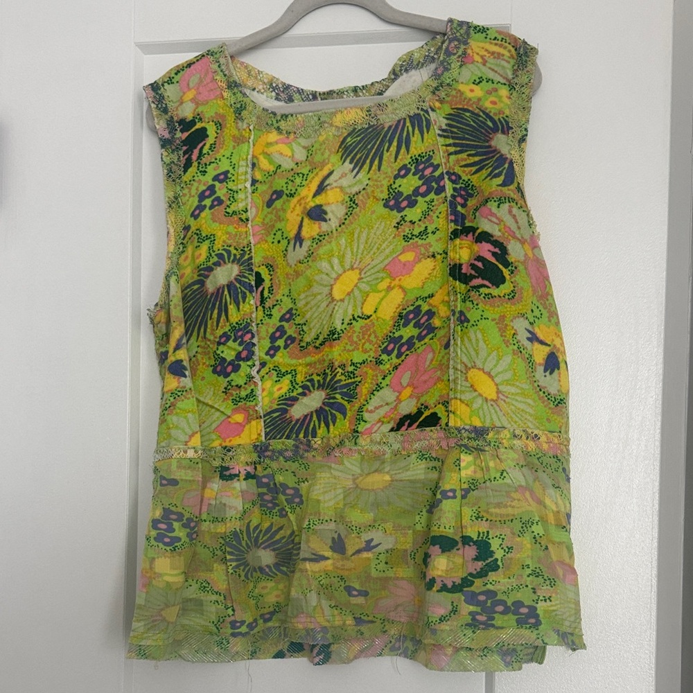 Vibrant Floral Sleeveless Blouse - Yellow and Pink